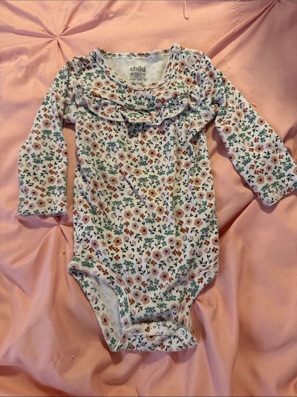 Carter's White Floral Ruffle Long-Sleeve One-Piece Bodysuit